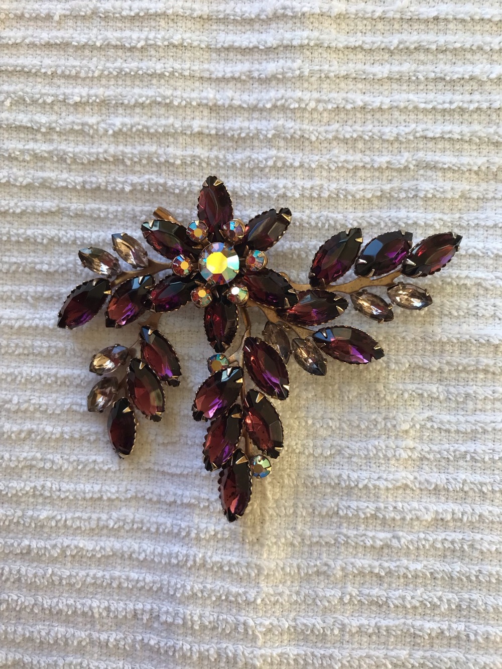Elegant Purple and Gold Crystal Floral Brooch